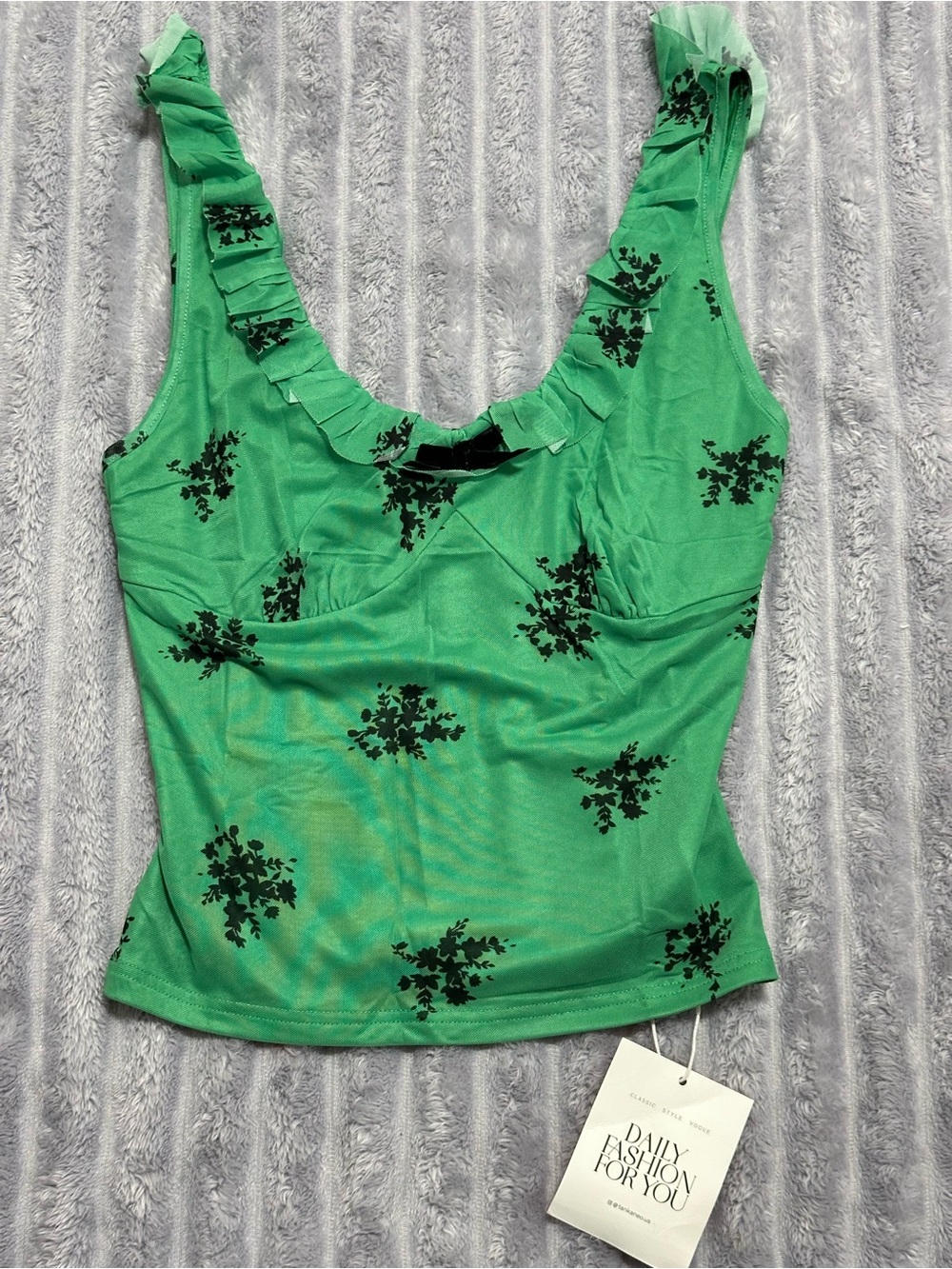 Green Floral Ruffle-Trim Camisole